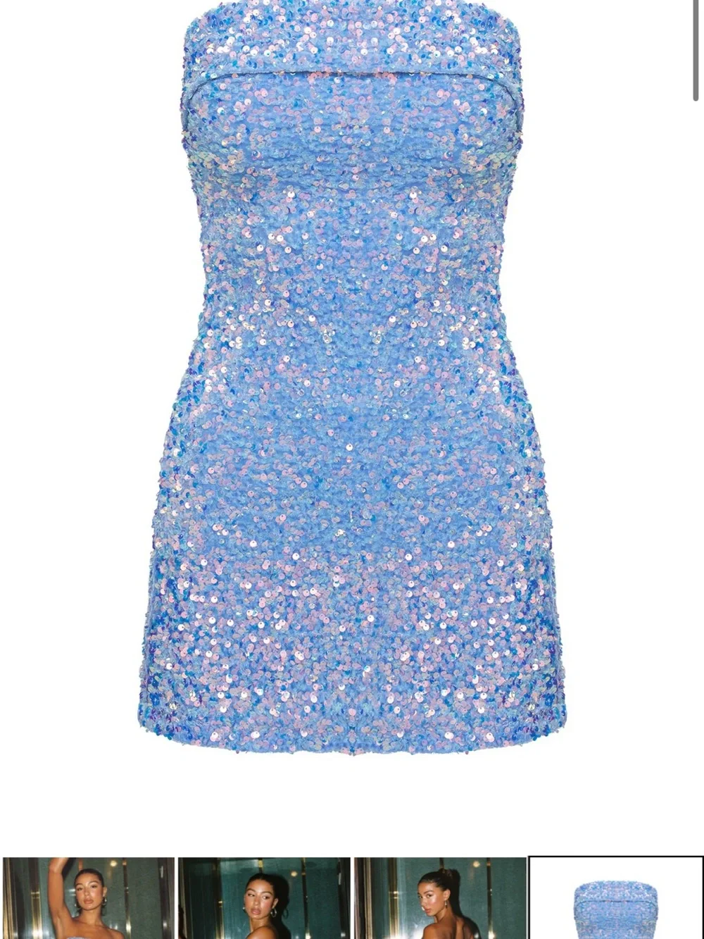 Princess Polly Strapless Sequin Mini Dress in Iridescent Light Blue - Picture 2 of 4